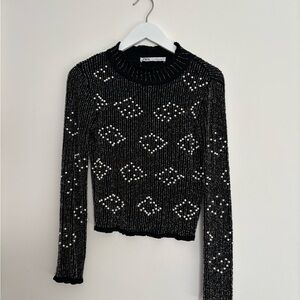 Zara Black Sweater with Silver Beaded Diamond Motif